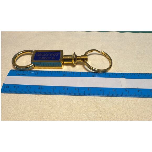 Golden Gate Tours 1996 Snap-Apart Keyring Gold Tone Blue Inset Vintage - Picture 8 of 8